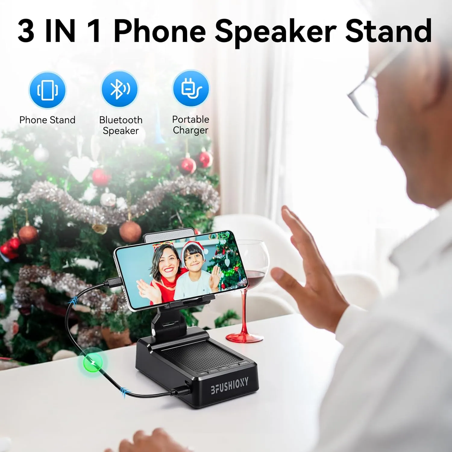 Birthday Gifts for Men Women - Phone Stand with Wireless Speaker and Charger for iPhone/Android/Tablet, Unique Gift for Him Dad Mom Tech Gadgets
