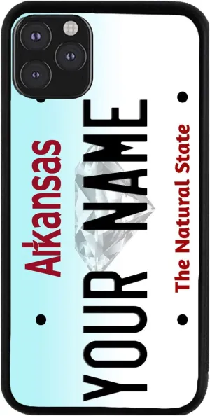 Bleu Reign Personalized Phone Case for iPhone Arkansas State License Plate, iPhone 5 to 16 (Add Custom Name)