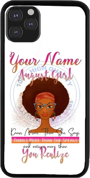 Bleu Reign Personalized Phone Case for iPhone Beautiful Brown African American Birthday Girl Month August, iPhone 5 to 16 (Add Custom Name)