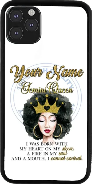 Bleu Reign Personalized Phone Case for iPhone Beautiful Gold Crown Black Queen Zodiac Birthday Month Gemini May22-Jun21, iPhone 5 to 16 (Add Custom Name)