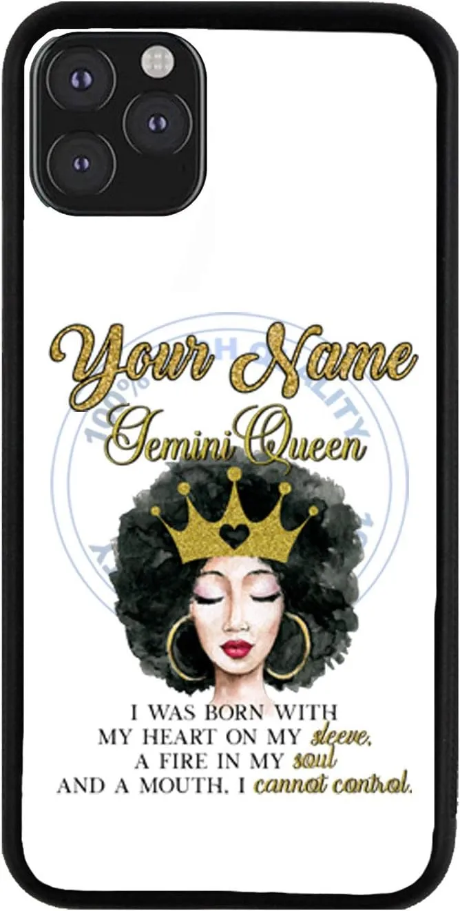 Bleu Reign Personalized Phone Case for iPhone Beautiful Gold Crown Black Queen Zodiac Birthday Month Gemini May22-Jun21, iPhone 5 to 16 (Add Custom Name)