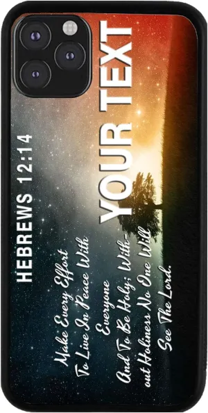 Bleu Reign Personalized Phone Case for iPhone Bible Series Peace Verse Hebrews 12-14 15 License Plate, iPhone 5 to 16 (Add Custom Name)