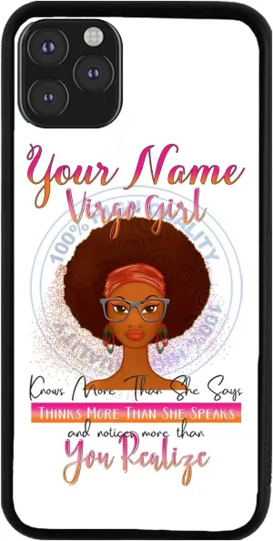 Bleu Reign Personalized Phone Case for iPhone Birthday Black Queen Celebrate Zodiac Month Virgo Aug22-Sept23, iPhone 5 to 16 (Add Custom Name)