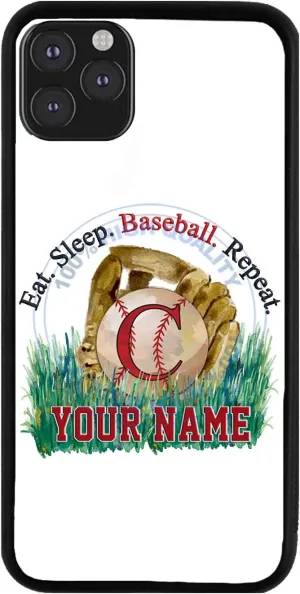 Bleu Reign Personalized Phone Case for iPhone Eat Sleep Play Baseball Monogram Letter C, iPhone 5 to 16 (Add Custom Name)