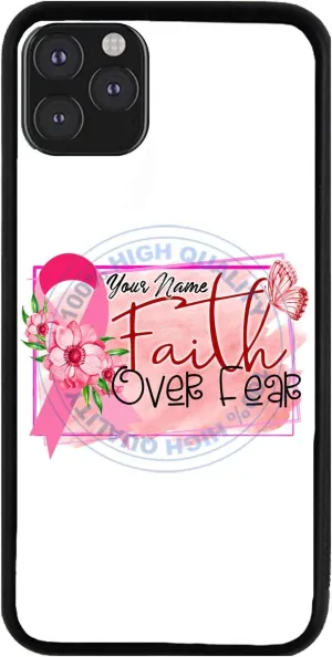 Bleu Reign Personalized Phone Case for iPhone Faith Over Fear Breast Cancer Awareness, iPhone 5 to 16 (Add Custom Name)