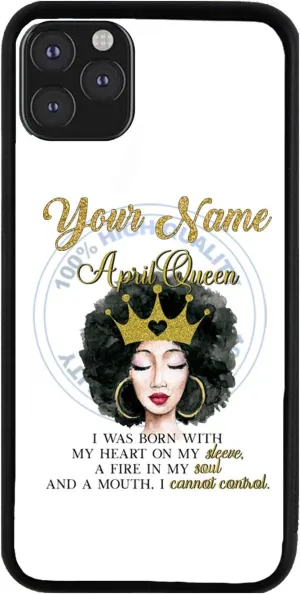 Bleu Reign Personalized Phone Case for iPhone Gold Crown African American Birthday Queen Month April, iPhone 5 to 16 (Add Custom Name)
