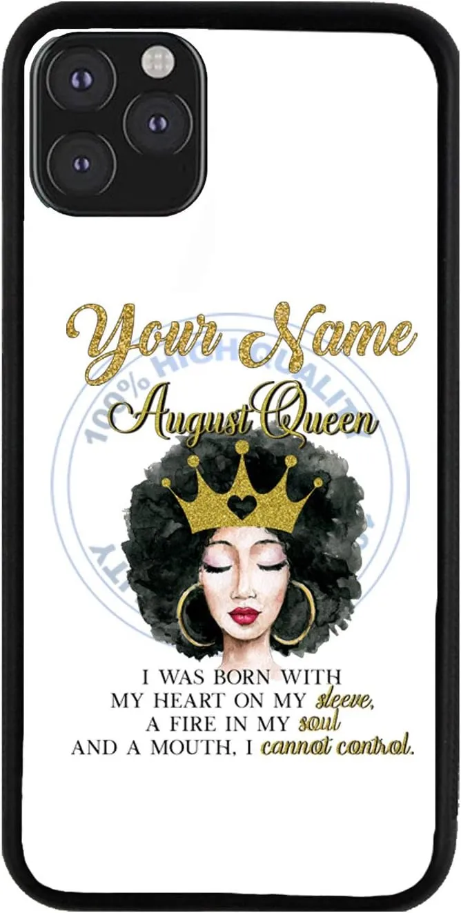 Bleu Reign Personalized Phone Case for iPhone Gold Crown African American Birthday Queen Month August, iPhone 5 to 16 (Add Custom Name)