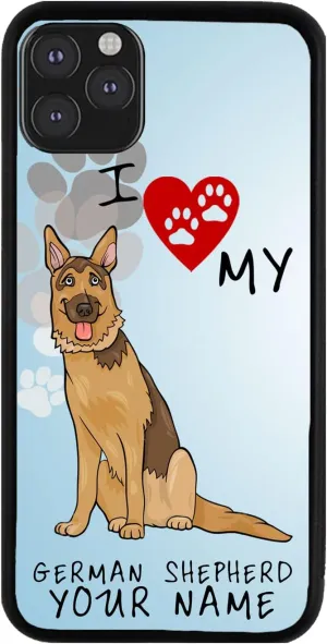 Bleu Reign Personalized Phone Case for iPhone I Love My German Shepherd Dog Lover, iPhone 5 to 16 (Add Custom Name)