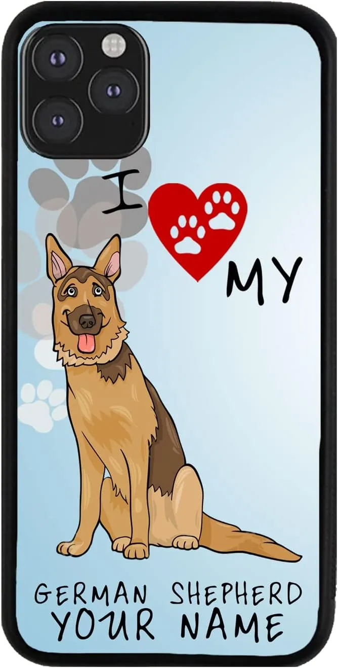 Bleu Reign Personalized Phone Case for iPhone I Love My German Shepherd Dog Lover, iPhone 5 to 16 (Add Custom Name)