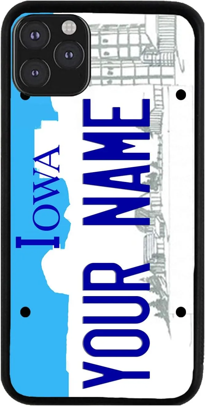 Bleu Reign Personalized Phone Case for iPhone Iowa State License Plate, iPhone 5 to 16 (Add Custom Name)
