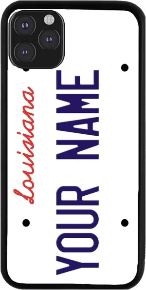 Bleu Reign Personalized Phone Case for iPhone Louisiana State License Plate, iPhone 5 to 16 (Add Custom Name)