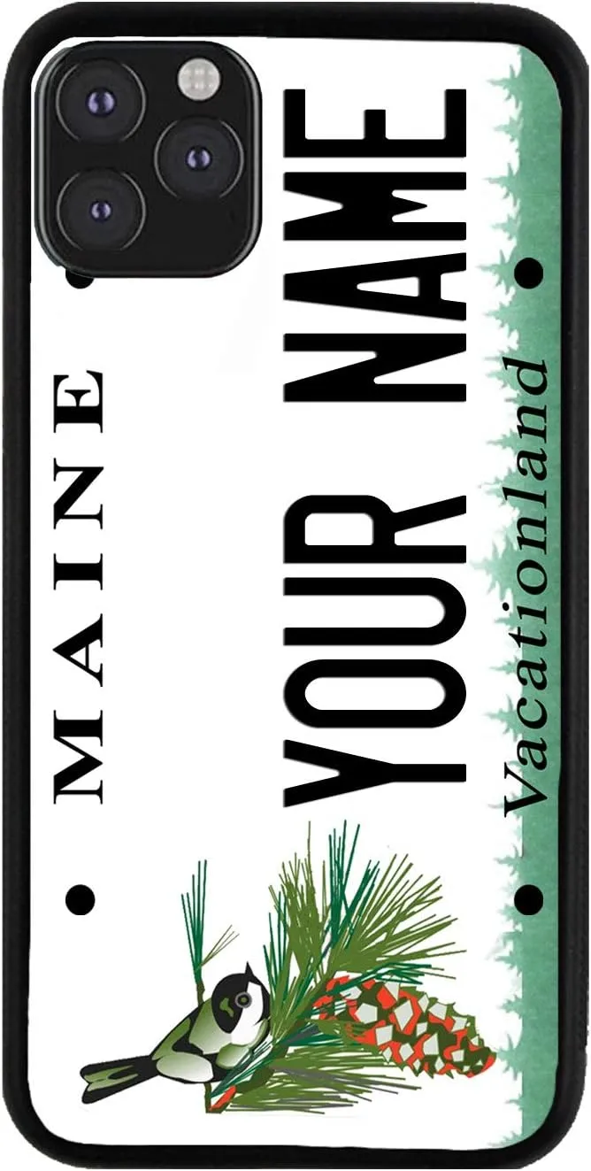 Bleu Reign Personalized Phone Case for iPhone Maine State License Plate, iPhone 5 to 16 (Add Custom Name)