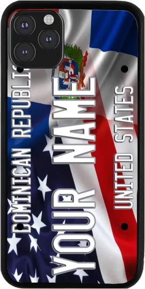 Bleu Reign Personalized Phone Case for iPhone Mixed USA and Dominican Republic Flag, iPhone 5 to 16 (Add Custom Name)