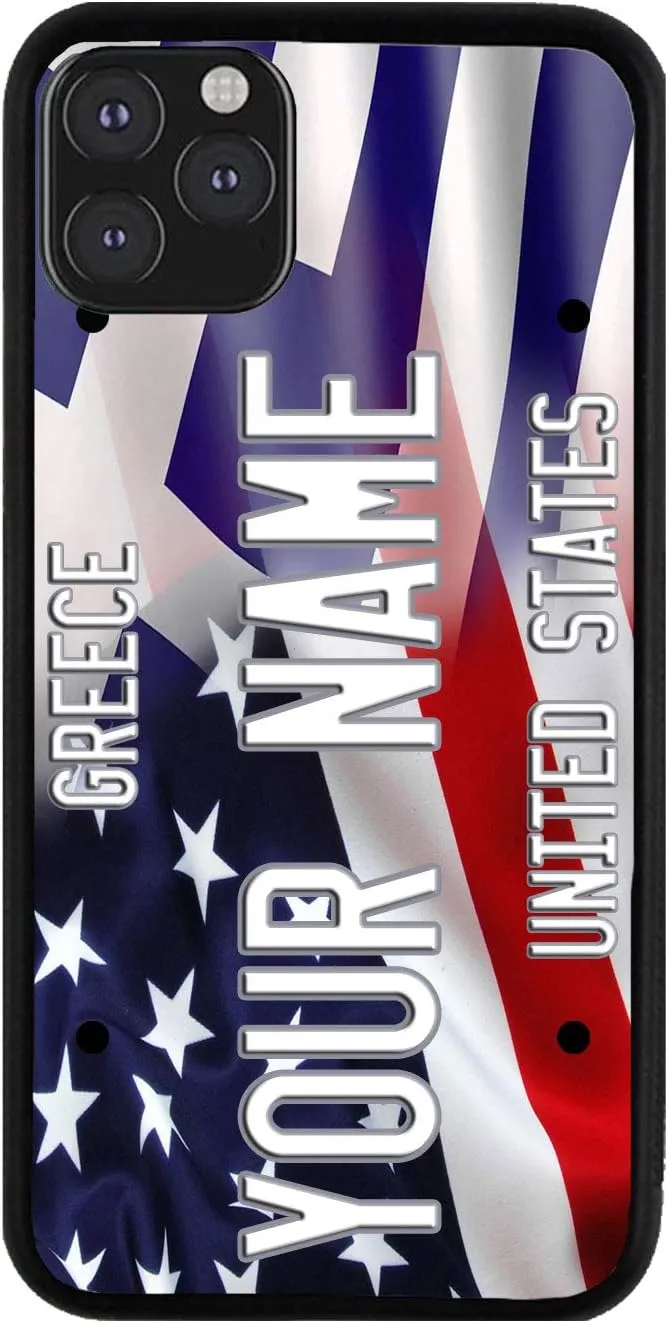 Bleu Reign Personalized Phone Case for iPhone Mixed USA and Greece Flag, iPhone 5 to 16 (Add Custom Name)