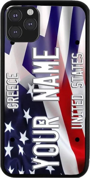 Bleu Reign Personalized Phone Case for iPhone Mixed USA and Greece Flag, iPhone 5 to 16 (Add Custom Name)