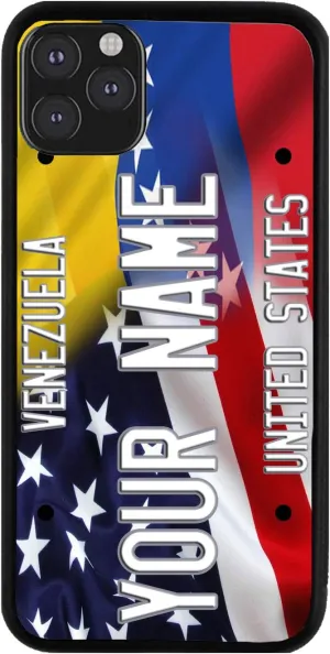 Bleu Reign Personalized Phone Case for iPhone Mixed USA and Venezuela Flag, iPhone 5 to 16 (Add Custom Name)