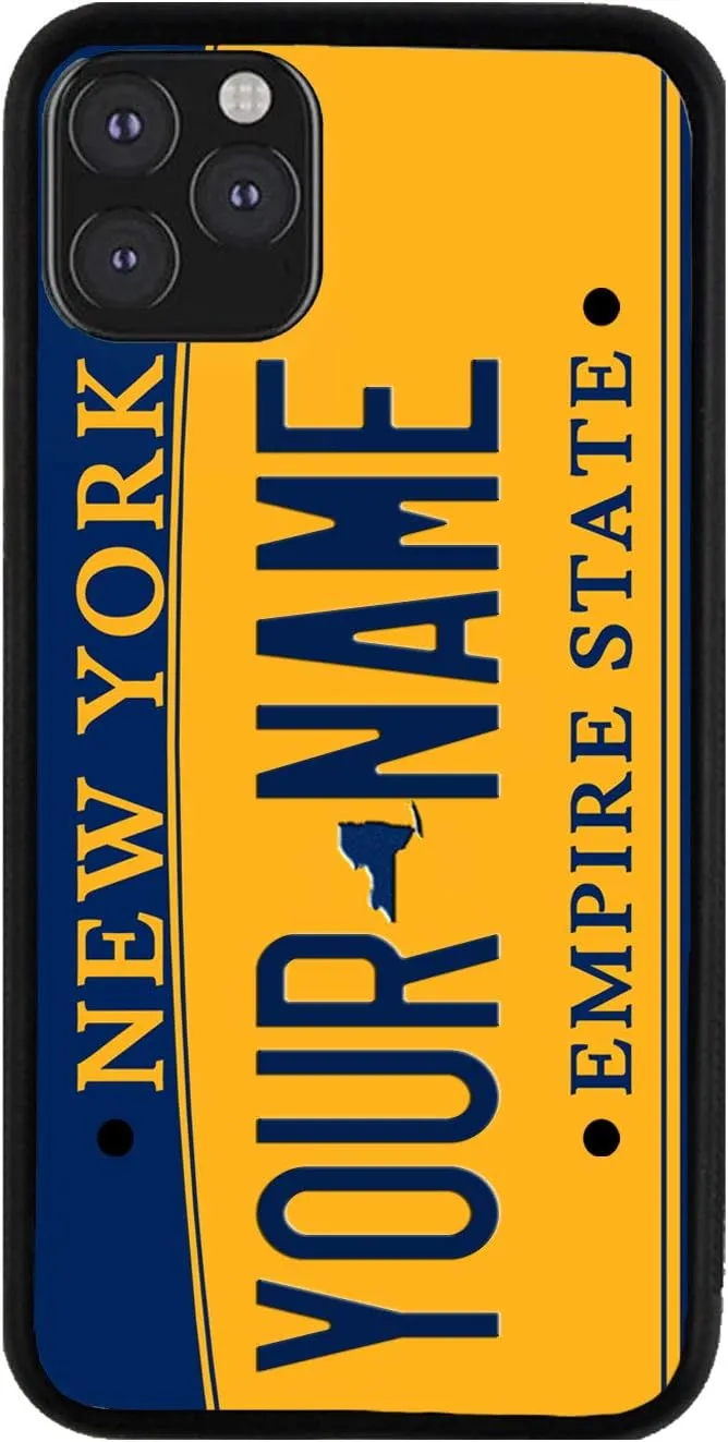 Bleu Reign Personalized Phone Case for iPhone New York State License Plate, iPhone 5 to 16 (Add Custom Name)