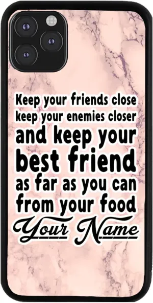 Bleu Reign Personalized Phone Case for iPhone Pink Marble Keep Your Best Friend Far from Your Food, iPhone 5 to 16 (Add Custom Name)