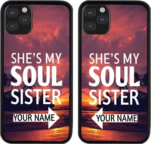 Bleu Reign Personalized Phone Case for iPhone Set of 2 She's My Soul Sister Sunset Beach, iPhone 5 to 16 (Add Custom Name)