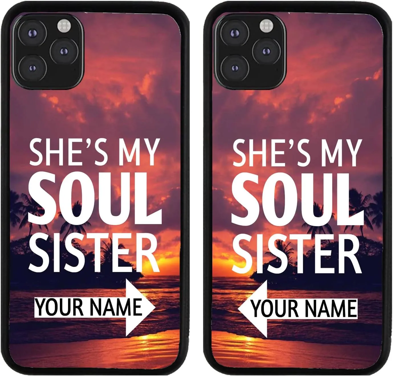 Bleu Reign Personalized Phone Case for iPhone Set of 2 She's My Soul Sister Sunset Beach, iPhone 5 to 16 (Add Custom Name)