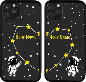 Bleu Reign Personalized Phone Case for iPhone Set of 2 Space Astronaut with Stars Best Friends, iPhone 5 to 16 (Add Custom Name)