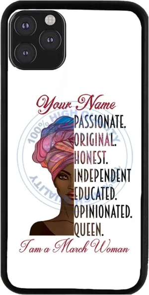 Bleu Reign Personalized Phone Case for iPhone Strong African American Pretty Woman Birthday Month March, iPhone 5 to 16 (Add Custom Name)