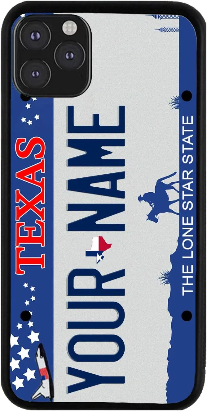 Bleu Reign Personalized Phone Case for iPhone Texas State License Plate, iPhone 5 to 16 (Add Custom Name)