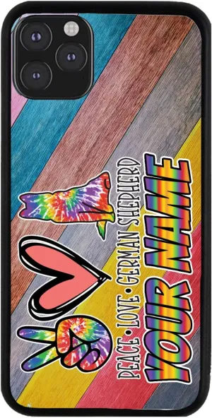 Bleu Reign Personalized Phone Case for iPhone Tie Dye Hippie Dog Lover German Shepherd, iPhone 5 to 16 (Add Custom Name)