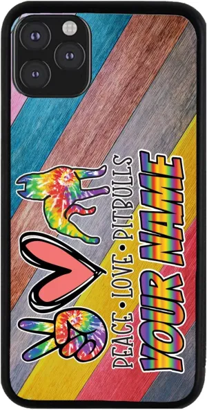 Bleu Reign Personalized Phone Case for iPhone Tie Dye Hippie Dog Lover Pitbulls, iPhone 5 to 16 (Add Custom Name)