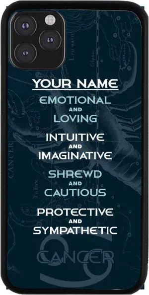 Bleu Reign Personalized Phone Case for iPhone Zodiac Sign Cancer Jun22-Jul22, iPhone 5 to 16 (Add Custom Name)