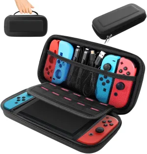 BOOGIIO Nintendo Switch Carrying Case, Hard Shell Travel Case with 10 Game Card Holders, Portable Pouch for Console & Accessories - Black