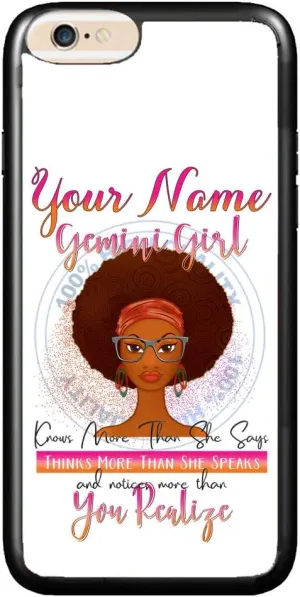 BRGiftShop Personalized Custom Name Birthday Black Queen Celebrate Zodiac Month Gemini May22-Jun21 Rubber Phone Case for iPhone SE 2020, 6 6s / 7/8