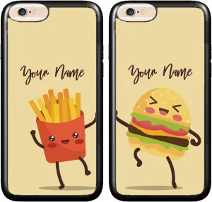 BRGiftShop Personalized Custom Name Rubber Phone Case for iPhone SE 2020, 6 6s / 7/8 Set of 2 Best Friends Cheese Burger French Fries Besties