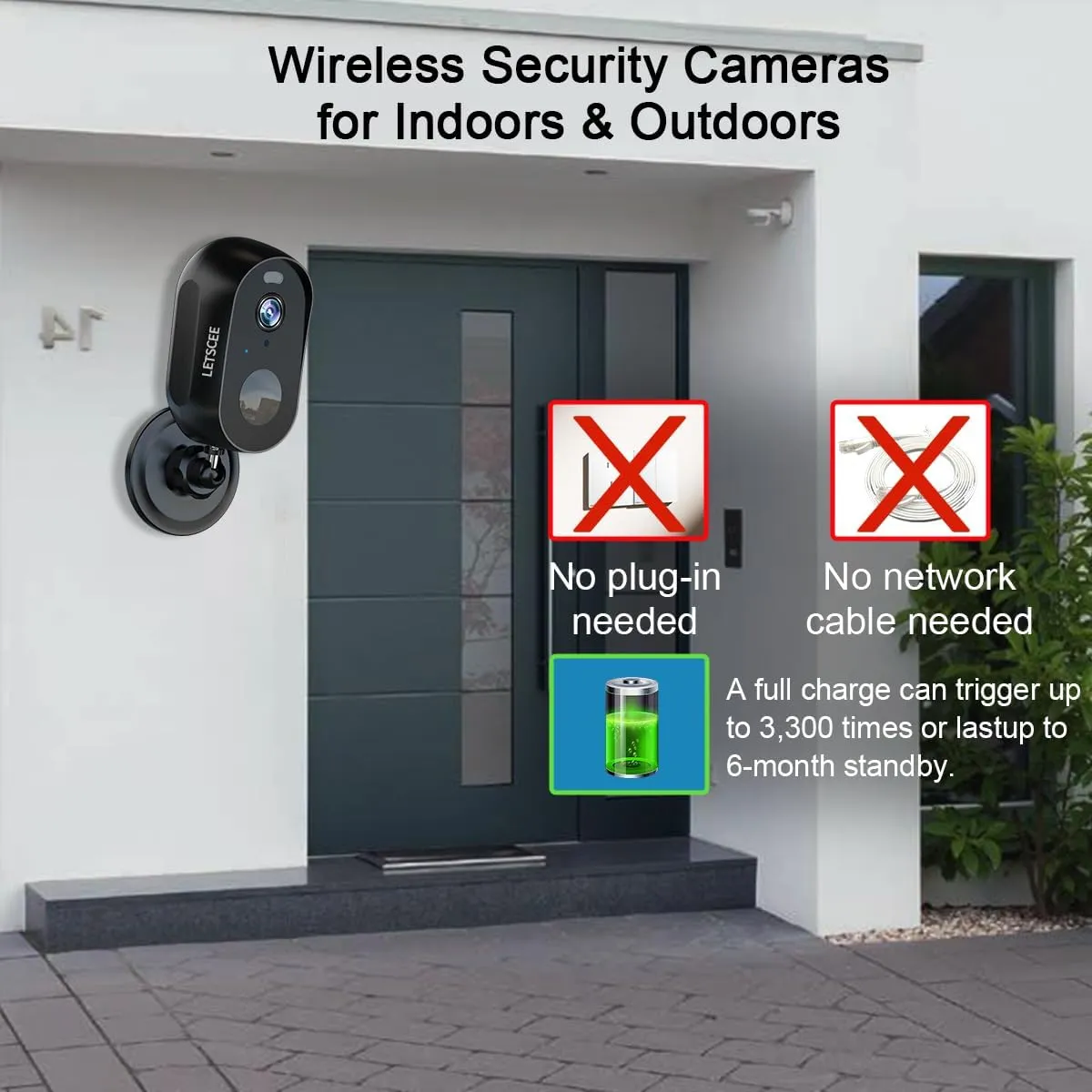 Cameras for Home Security Outdoor Indoor,Security Cameras Wireless Outdoor Battery Rechargeable WiFi,2K Night Vision, Motion Detection,No Month fee SD Card/Cloud Storage,Weather Proof