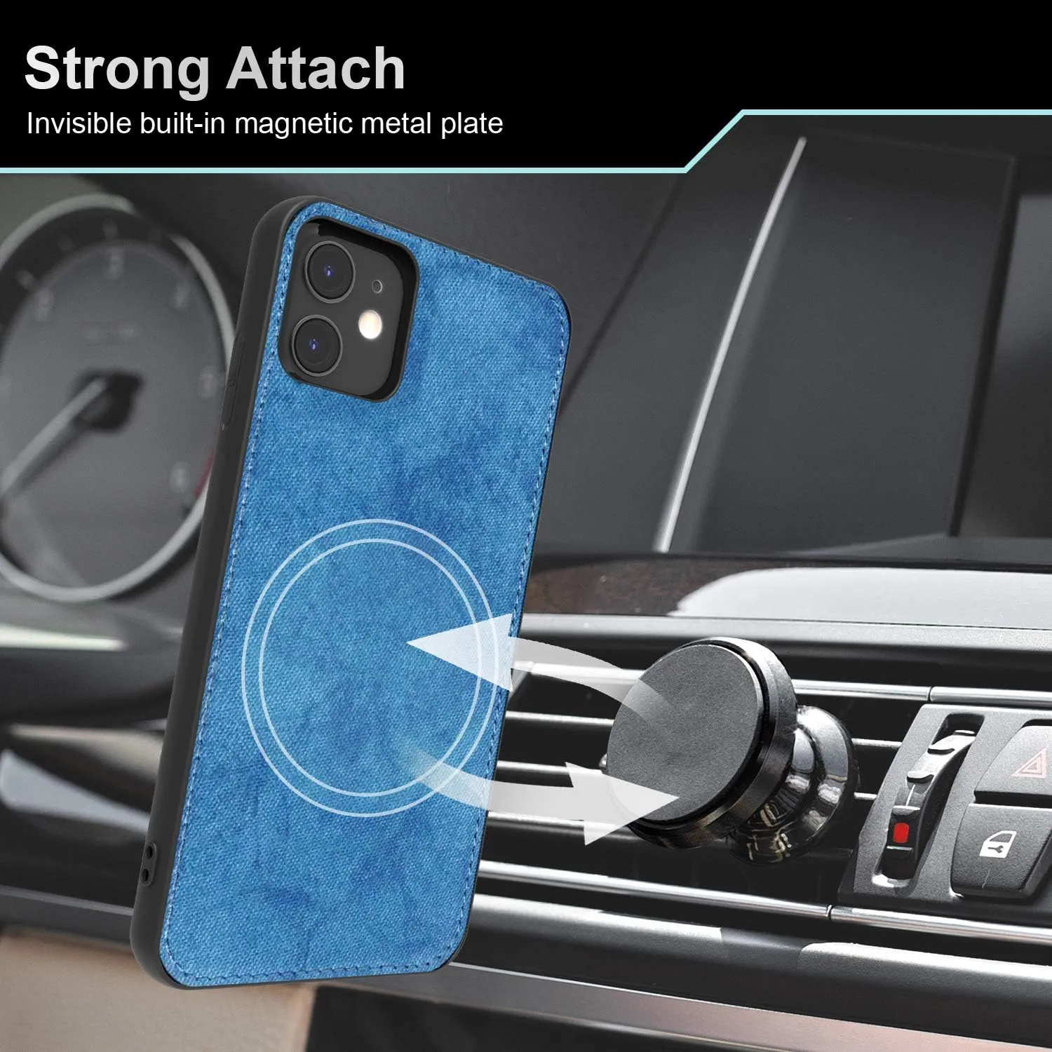 CANOPUS Magnetic Fabric Case Compatible with iPhone 11, Ultra Slim and Soft-to-Touch, TPU Bumper Sides and Corners, with Embedded Built-in Metal Plate, Used with Magnetic Car Mounts