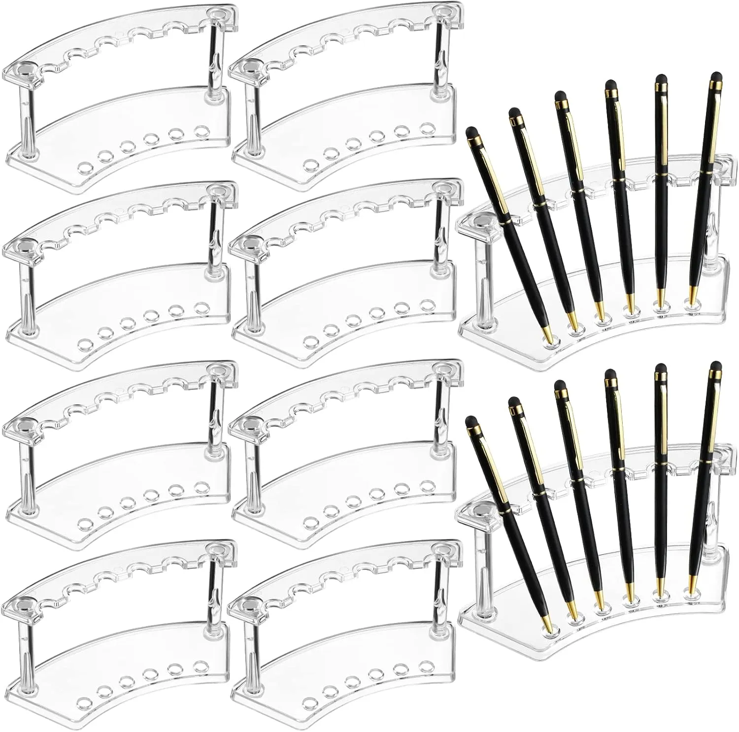 Chinco 10 Pieces Plastic Pen Holder Clear Display Stand 6-slots Display Stand Eyebrow Pen Makeup Brush Rack Organizer for Back to School Office Home Supplies, Vertical