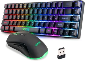CHONCHOW 60% Wireless Gaming Keyboard and Mouse Combo,LED Backlit Rechargeable 2000mAh Battery, Portable 68 Keys Waterproof Small Compact Keyboard Mice for PC/Mac Gamer(Wireless)