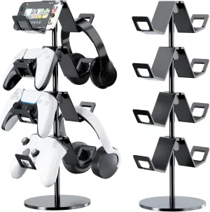 Controller Holder 4 Tier,Headphone Stand - Adjustable Headset Holder for Xbox PS5 PS4 Switch Pro - Gaming Storage for Universal Game Accessories,Desk/Floor(Black)