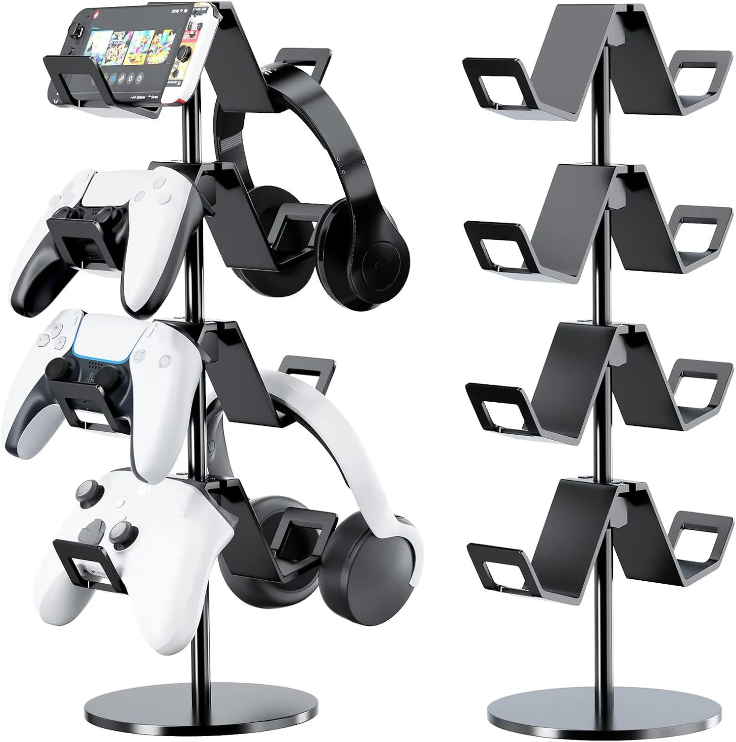 Controller Holder 4 Tier,Headphone Stand - Adjustable Headset Holder for Xbox PS5 PS4 Switch Pro - Gaming Storage for Universal Game Accessories,Desk/Floor(Black)