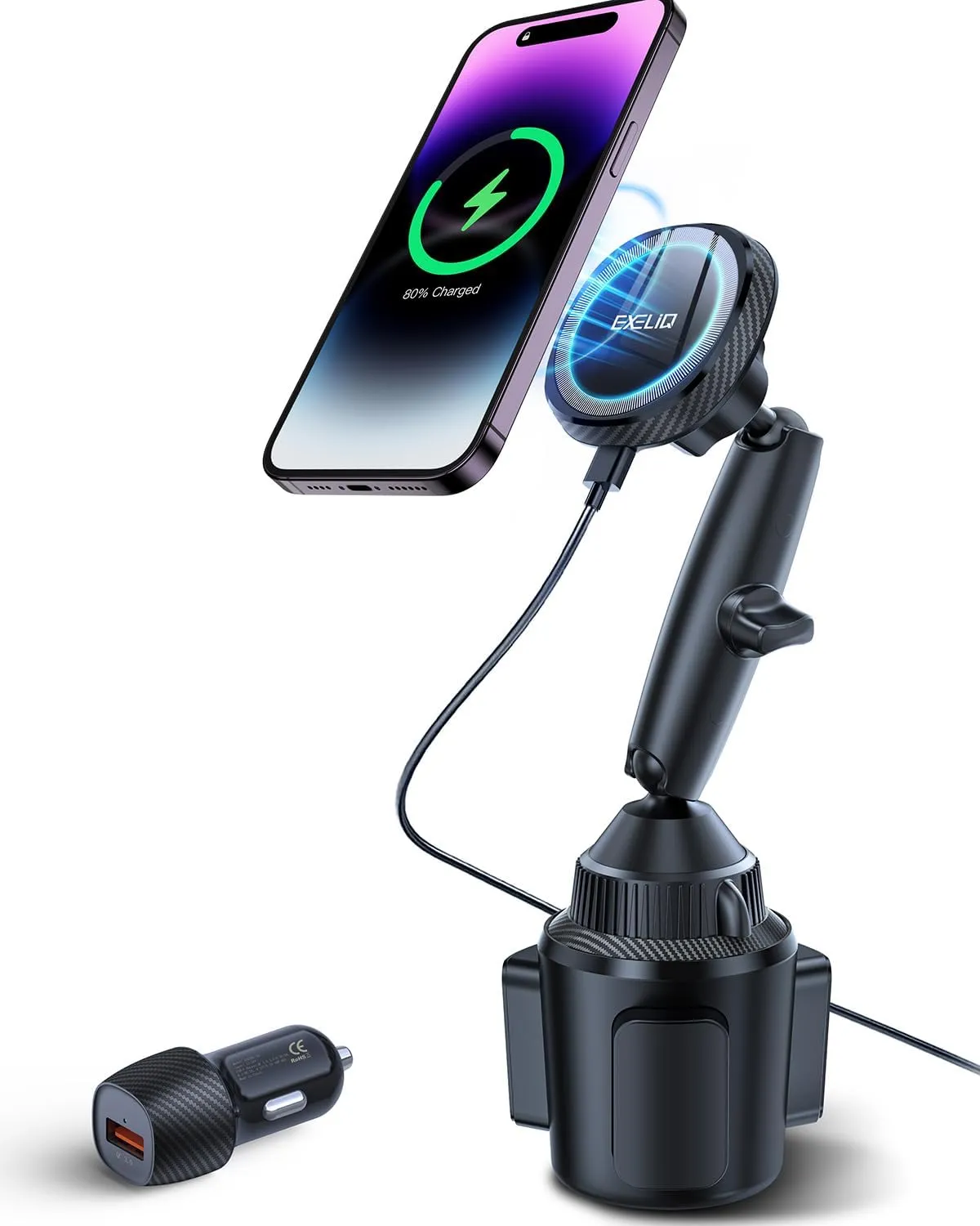 Cup Holder Charger Mount for Magsafe, Wireless Magnetic Car Mount Charger with Heat Dissipation System, Fast Charging Phone Holder for iPhone 16 15 14 13 Pro Max Mini [with QC 3.0 Adapter]