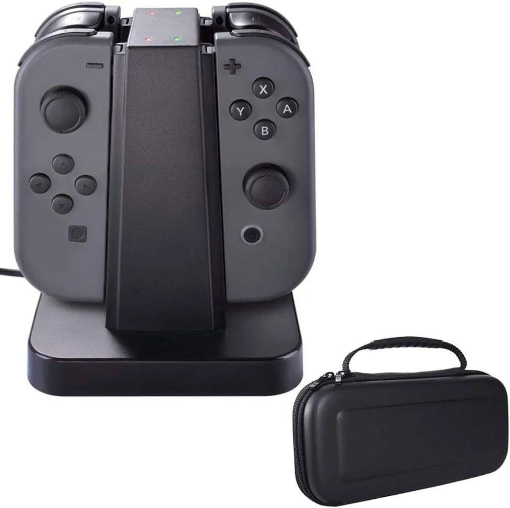 Deco Gear Compatible with Nintendo Switch Joy-Con Charging Dock (NSCD) with Hard Shell Travel Carrying Case (Black)