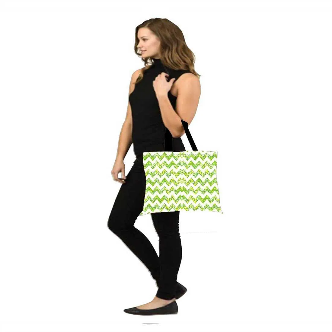 Designer Tote Bag With Zip Beach Gym Travel Bags -  Green Lines