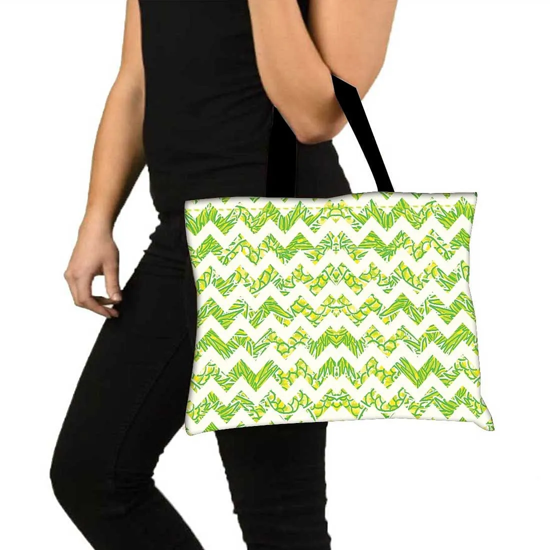 Designer Tote Bag With Zip Beach Gym Travel Bags -  Green Lines