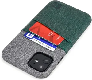 Dockem Wallet Case for iPhone 11: Built-in Metal Plate for Magnetic Mounting & 2 Card Holders (6.1" Luxe M2 Synthetic Leather, Green & Grey)
