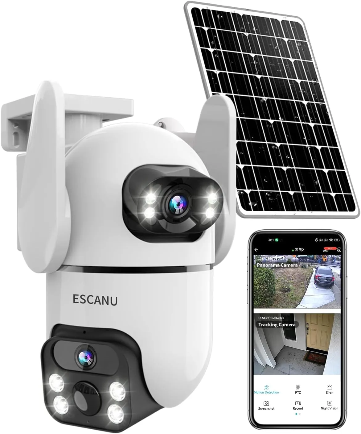Dual Lens Security Cameras Wireless Outdoor for Home Security,WiFi,2-Way Audio,Night Vision,Motion Tracking,No mothly fee Cameras,IP65 Water Proof