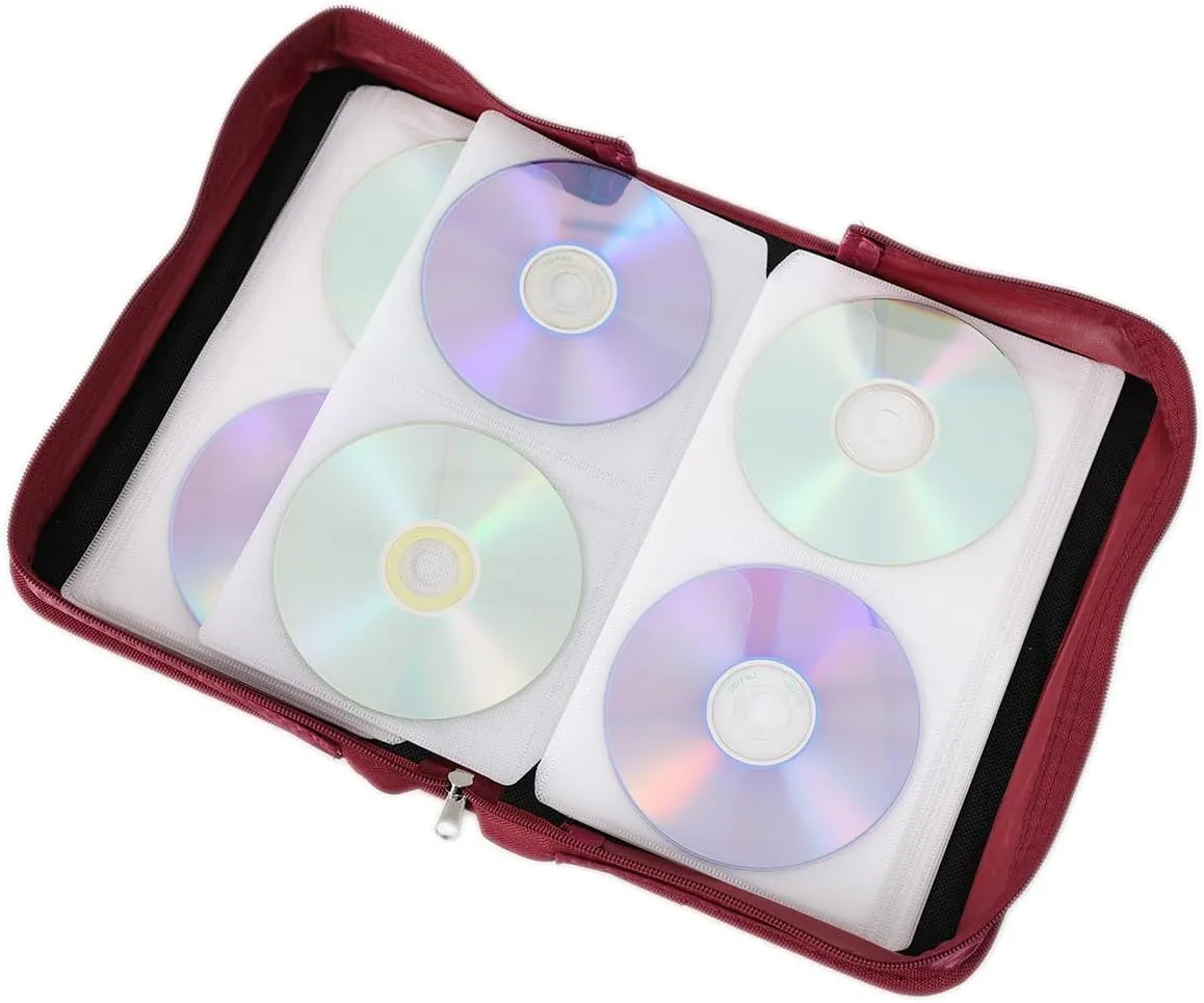 DVD Holders Storage Cases 128 Capacity CD DVD VCD case,CD DVD Wallet Blu-ray Media Case Storage Holder Organizer Wallet Red