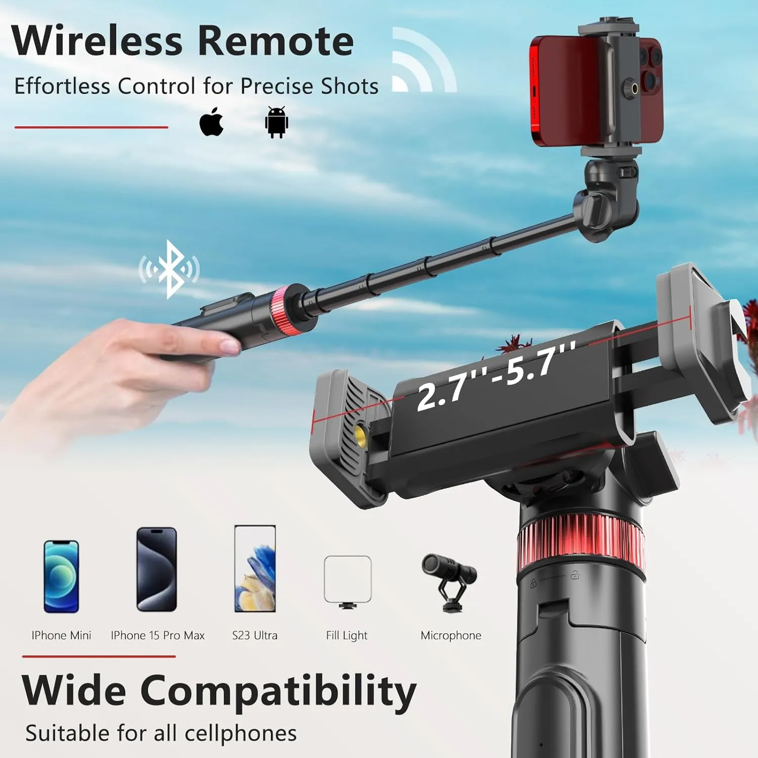 Eicaus 72'' Phone Tripod - Upgraded, Stable, and Portable Tripod for iPhone 15/14/13, Android, Cameras and Action Cameras