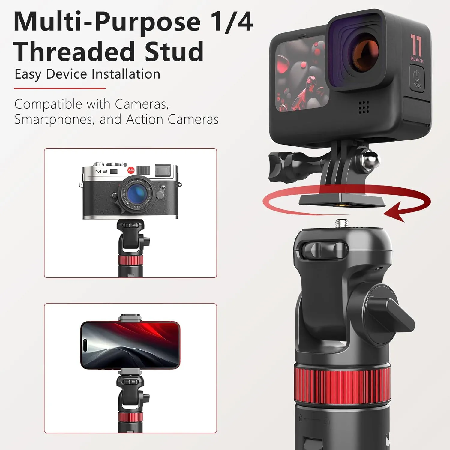 Eicaus 72'' Phone Tripod - Upgraded, Stable, and Portable Tripod for iPhone 15/14/13, Android, Cameras and Action Cameras