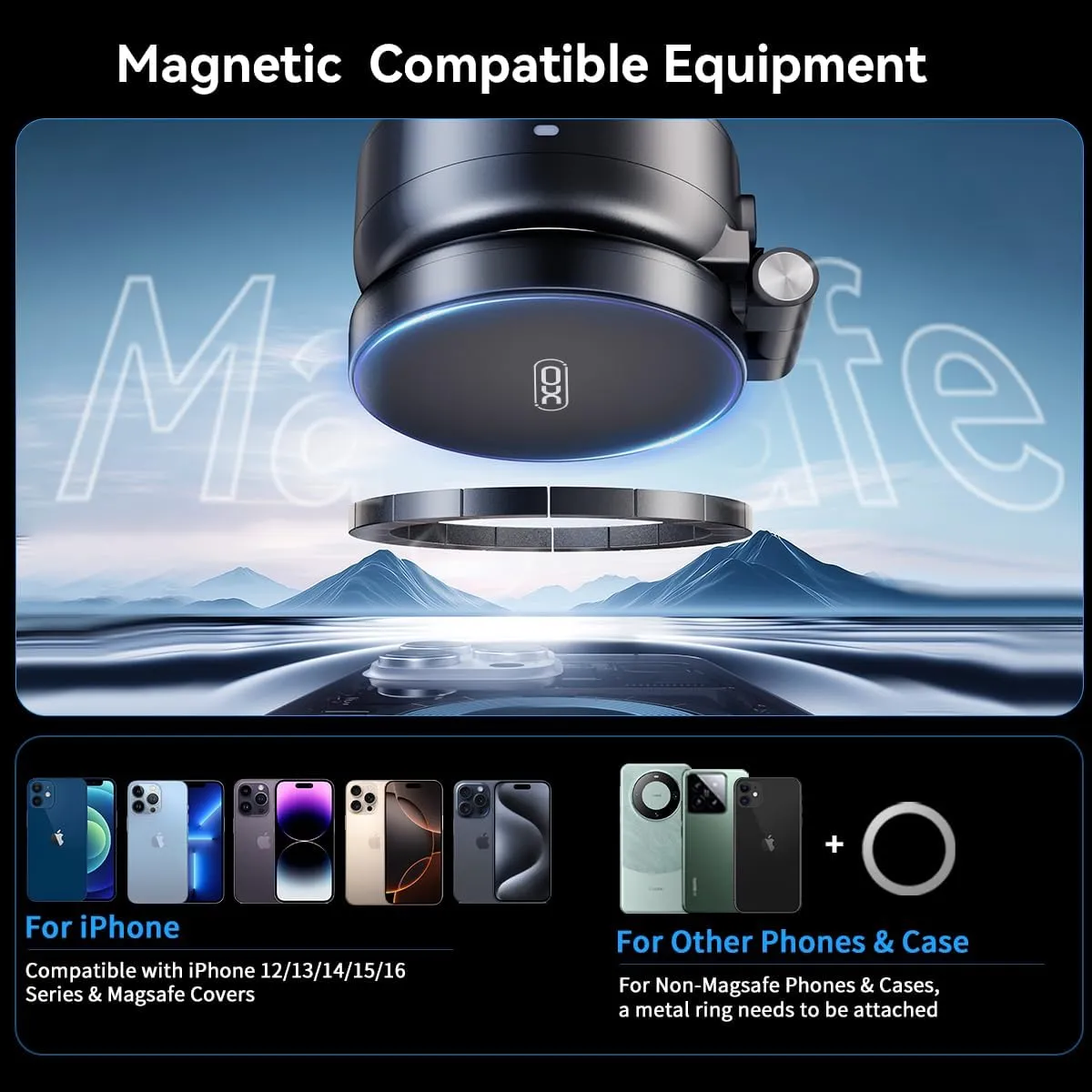 Electric Vacuum Magnetic Suction Phone Holder,Adjustable and Foldable Car Mount,Strong Magnetic Car Phone Holder for iPhone16/15/14/13/12,for Shower/Car/Mirror/Smooth Surfaces(Not Charging Phone)