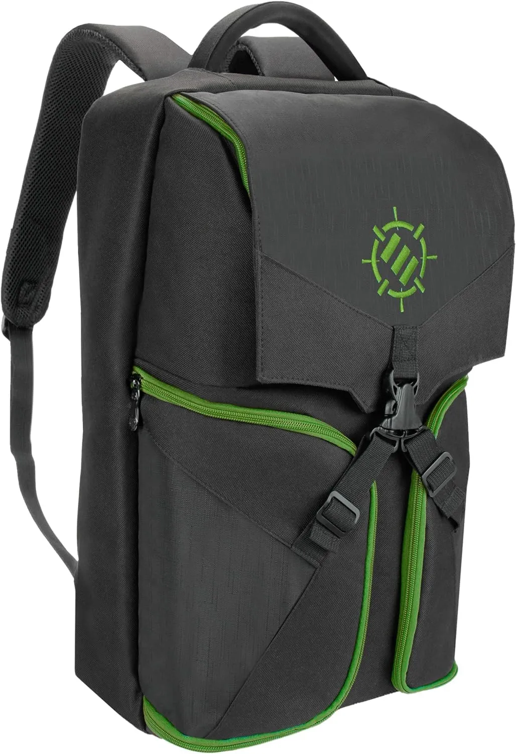 ENHANCE Xbox Backpack - Xbox Carrying Case Compatible with Series S, One X, One S - Storage Compartments for Controllers, Gaming Headset, Games & More Gaming Accessories - Green